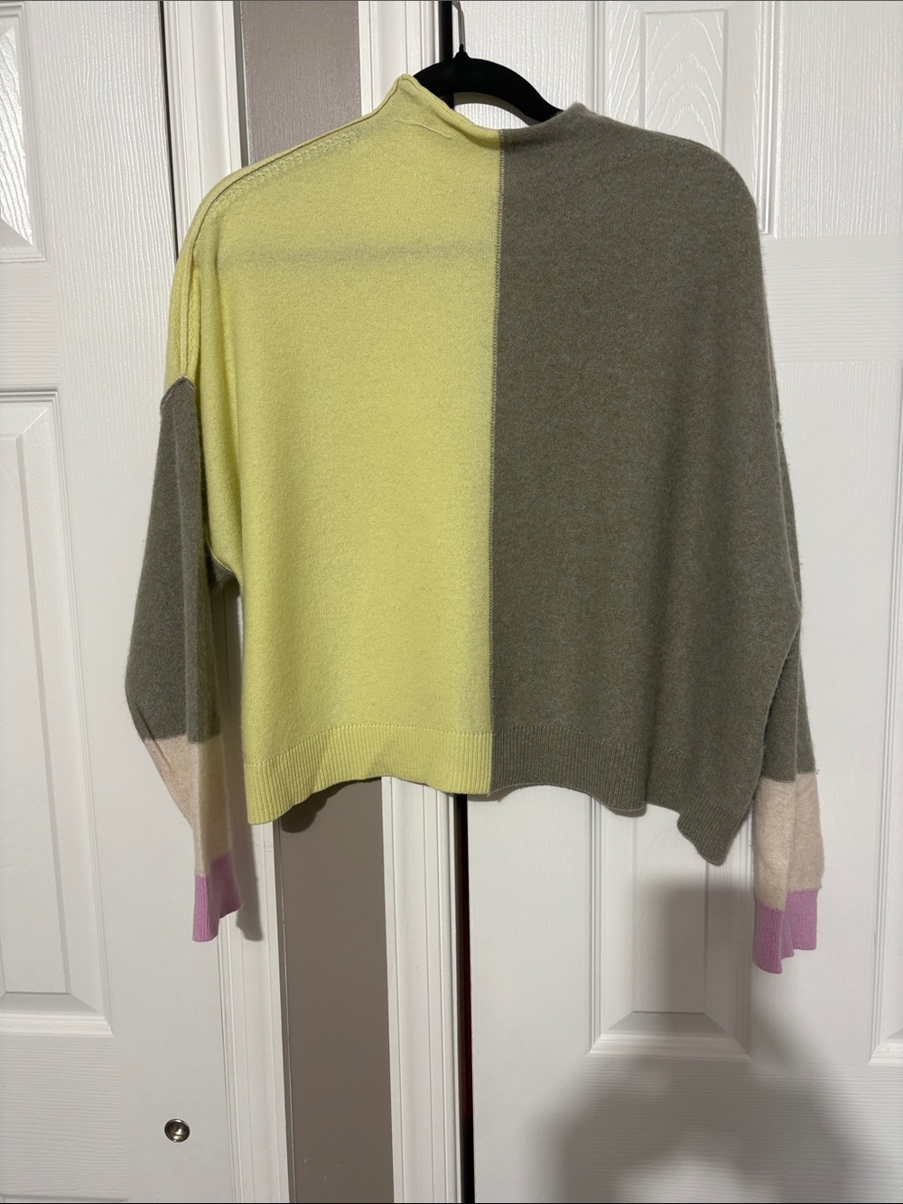 Pilcro Two-Tone Crewneck Sweater in Yellow and Gray with Pink Accents - Picture 2 of 10